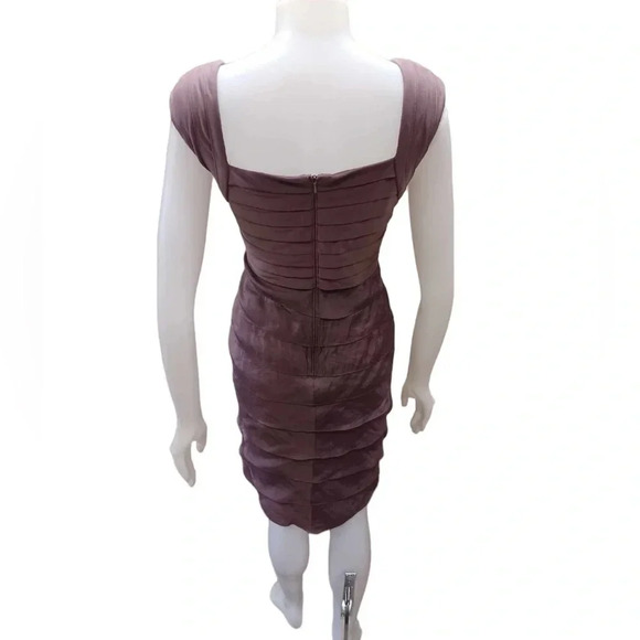 Adrianna Papell Shutter Pleat Ruffle Midi Taupe Sleeveless Dress Size  10 - Picture 3 of 11